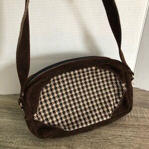 Vtg Suede and Houndstooth Shoulder Bag